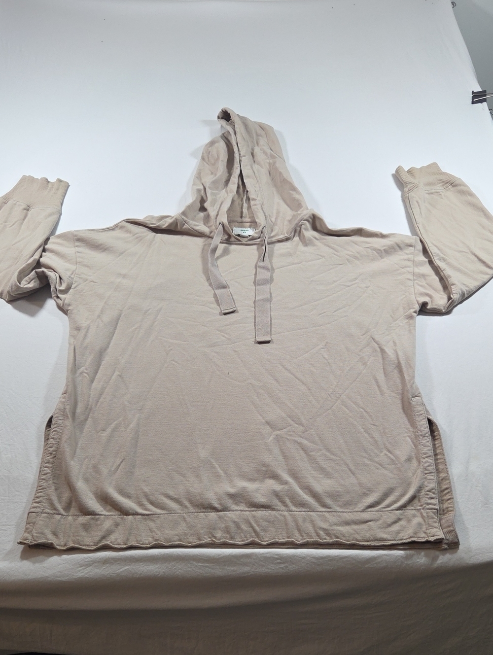 Aerie Women's Light Beige Hooded Pullover Sweatshirt Open Sides Boxy Cozy Boho